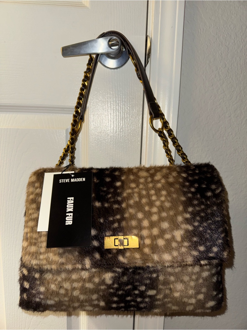 Steve Madden Deer Print Faux Fur Shoulder Bag New with Tags